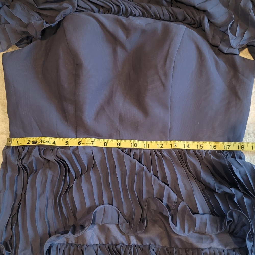 NWT MEXMY Elegant Navy Tiered Ruffled Chiffon Dress Size 16 - Picture 7 of 11